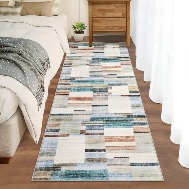 GlowSol 2'x6' Runner Rug Modern Geometric Washable Non Slip Bedroom Rug Soft Low Pile Runner Rug for Hallway Kitchen Laundry Room, Multi