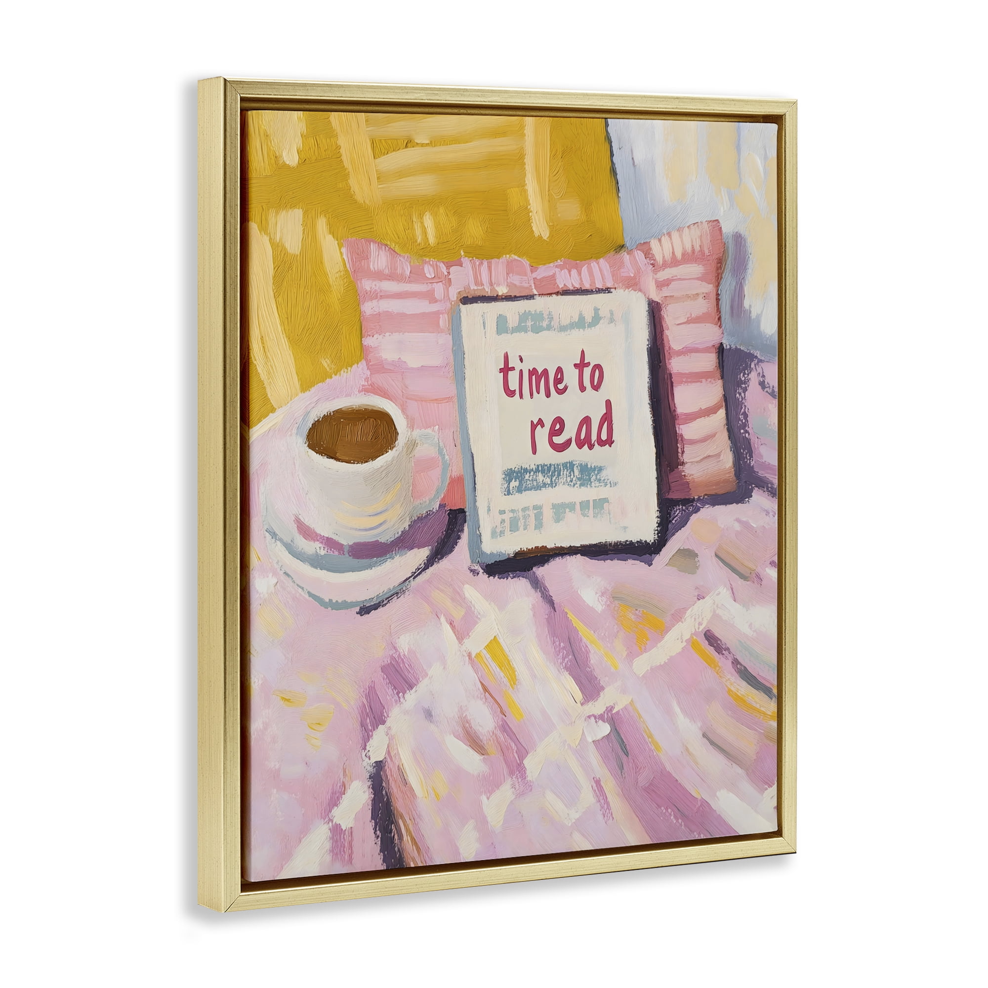 Stupell Industries Time To Read in Morning Gold Framed Floater Canvas Wall Art, design by The Prints Vibe