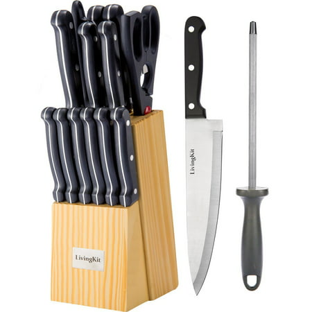 LivingKit Stainless Steel Kitchen Knife set Cutlery Set Knife Block