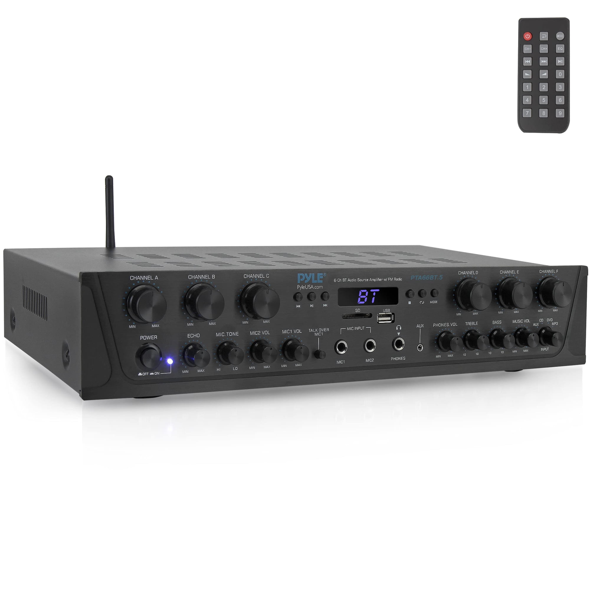 Pyle 600 Watt 6 Channel Bluetooth Amplifier Stereo Receiver w/ Remote Control PTA66BT