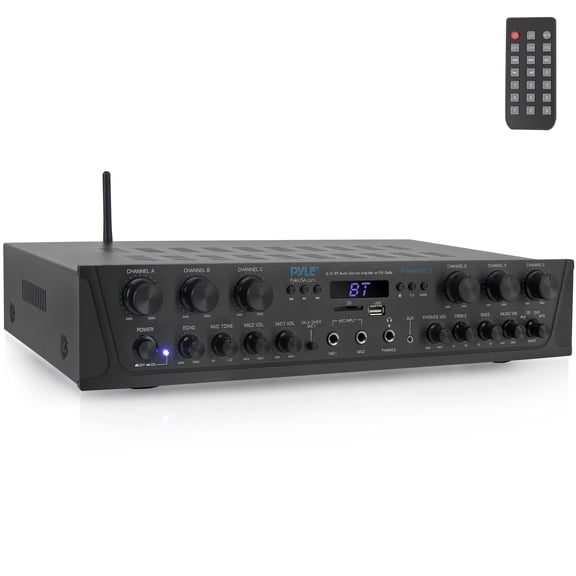 Pyle 600 Watt 6 Channel Bluetooth Amplifier Stereo Receiver w/ Remote Control PTA66BT