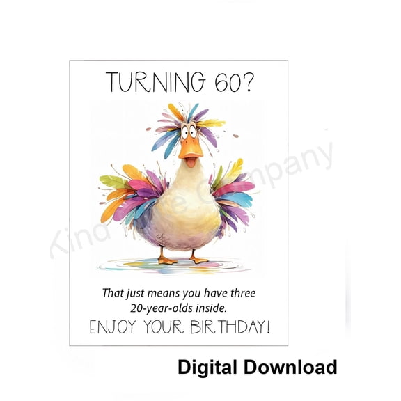 60th Birthday Greeting Card, Funny Duck Design with Colorful Feathers, Milestone Birthday Card for Turning 60, Humorous Celebration Note for Friends and Family