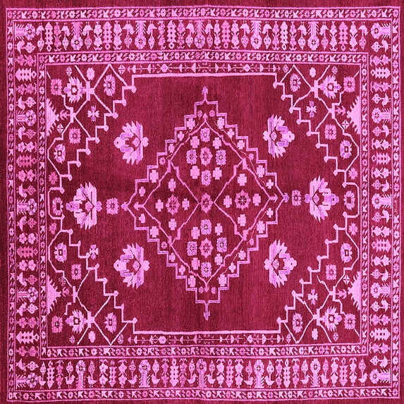 Ahgly Company Indoor Square Oriental Pink Industrial Area Rugs, 8' Square