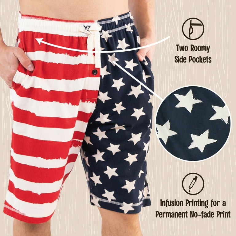 LazyOne Pajama Shorts for Men, Stars & Stripes, Cotton Sleepwear, X-small