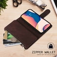 thumbnail image 6 of Zipper Wallet Case for iPhone 14 with Large Capacity Card Slots Holder Flip Folio Cover, Premium PU Leather Magnetic Clasp Wrist Strap Kickstand Soft Silicone Shockproof Case,Coffee, 6 of 8