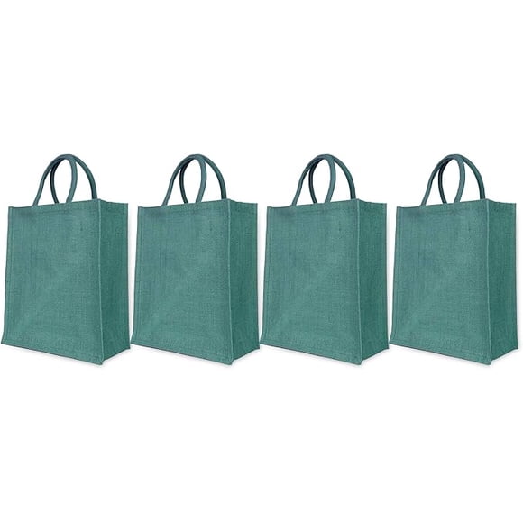 JUCOBEE Green Jute Shopping Bag – Eco-Friendly Reusable Tote with Laminated Lining & Strong Handles – Perfect for Market Trips or Events – 14″ x 12″ x 6″