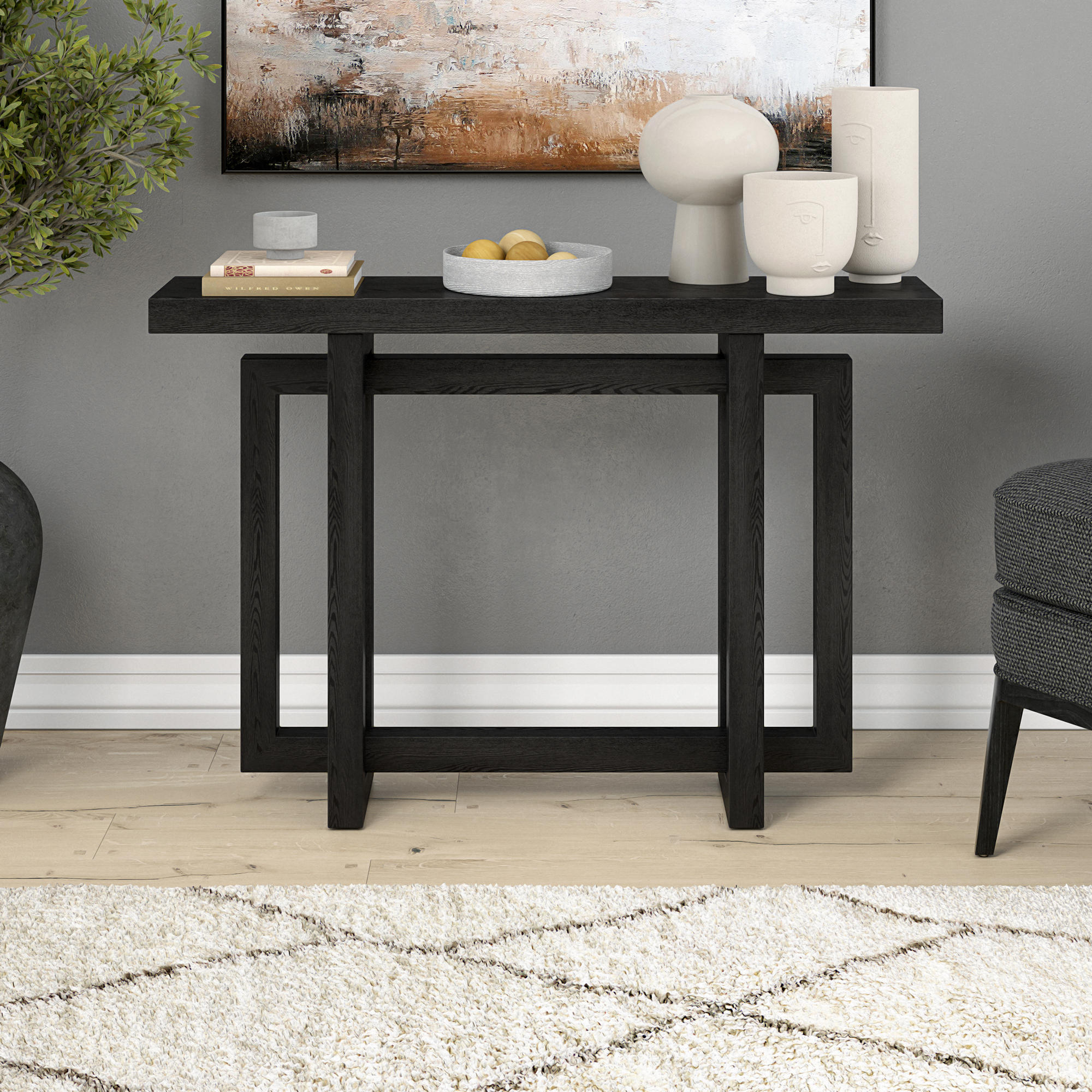 Evelyn&Zoe Modern/Contemporary 44" Wide Black Grain Console Table