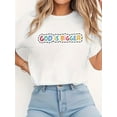 thumbnail image 1 of Inspiring Christian Faith T-Shirt - "God is Bigger " - Casual Crew Neck, Short Sleeve, Lightweight for Spring & Summer, Women'S Relaxed Fit Tee | Playful Graphic Tee, 1 of 5