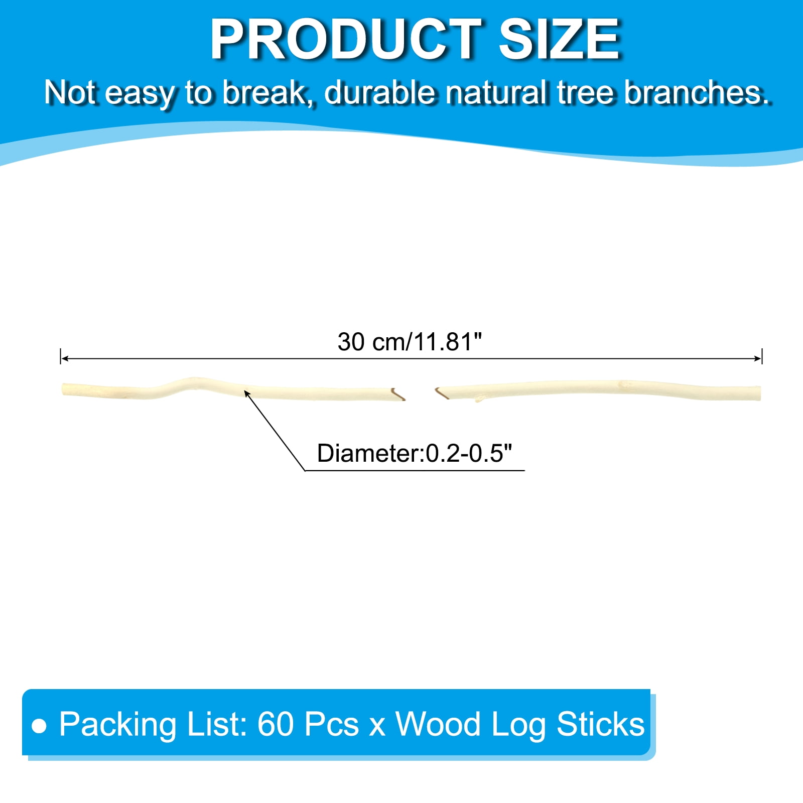 Uxcell 60 Pcs / 30cm Wood Log Sticks, 0.2-0.5inch inch in Diameter Natural Wood Craft Sticks, Dried Wood Sticks Decorative Wood Branch Sticks for DIY Crafts Accessory Photo Props, White