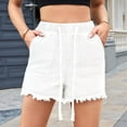 thumbnail image 4 of Ipladies Jean Shorts Denim Elastic Waist Drawstring Shorty Shorts for Women White XL, 4 of 7