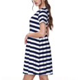 thumbnail image 2 of KLL Robe d'Été à Manches Courtes pour Femmes Rayures Bleu Marine et Blanc, Robe Plissée Ample Longueur Genou avec Poches, 2 of 6