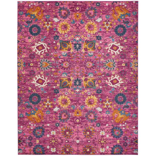 homeroots home decor 385200 8’ x 10’ Fuchsia and Orange Distressed Area Rug