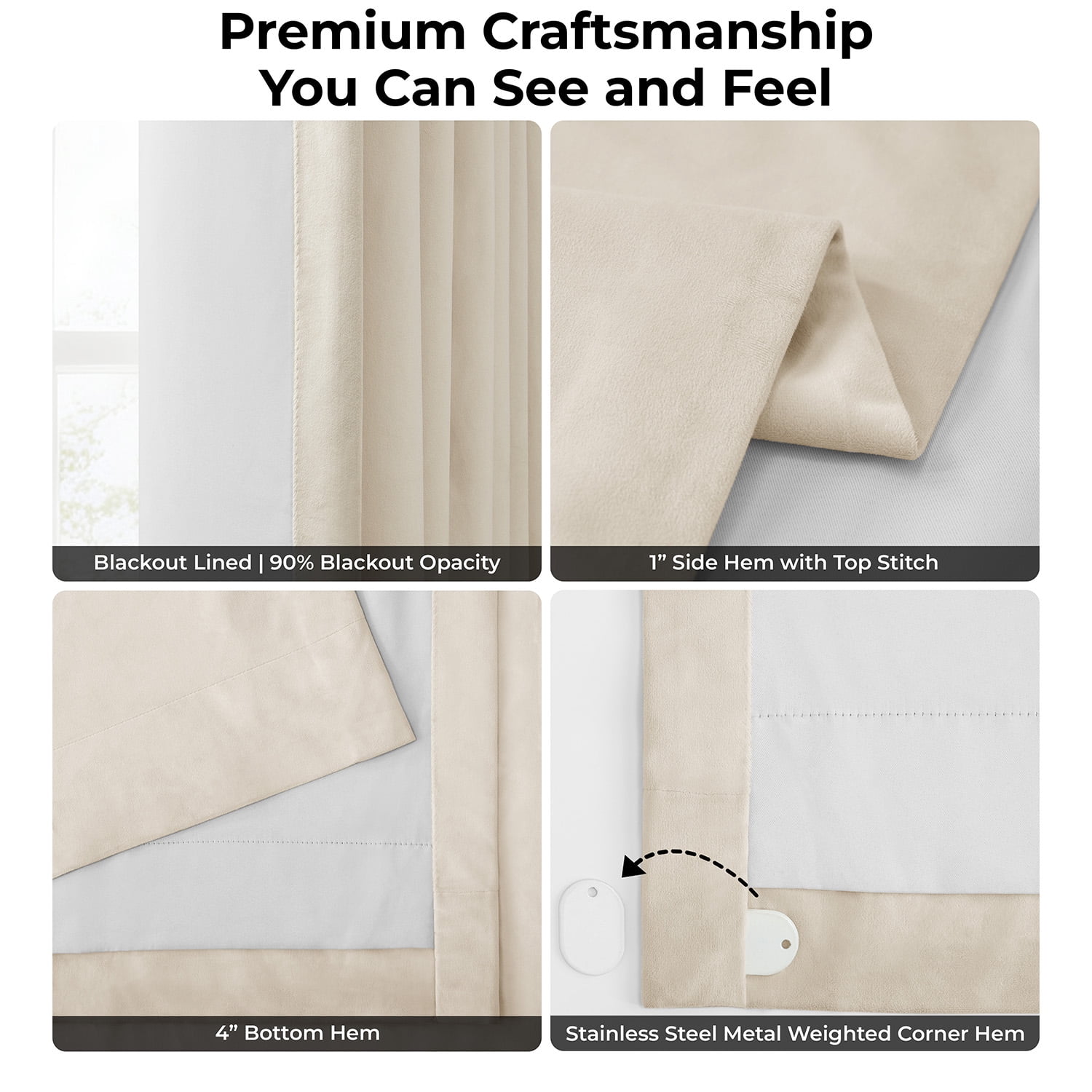 Half Price Drapes Alabaster Beige Signature Velvet Blackout Curtains for Bedroom(1 Panel), 50WX 84L