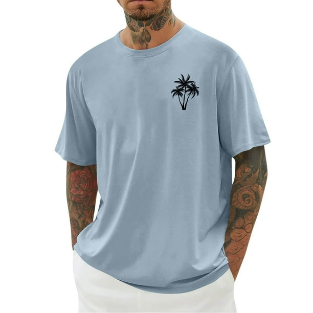 Camisas de Manga Larga para Hombres Imprimir Casual Cuello Redondo Blusa de Manga Corta, Camisas de Lino para Hombres