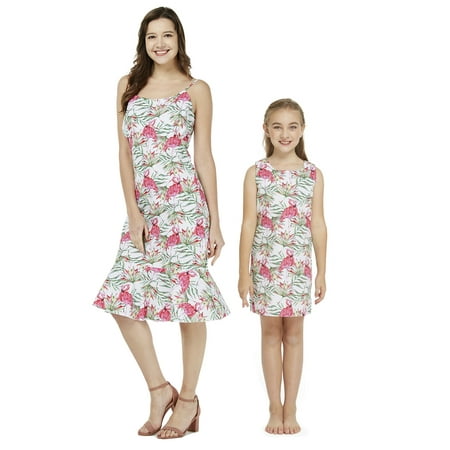 

Matching Hawaiian Mother Mermaid Dress Daughter Tank Dress in Flamingo in Love