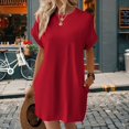 thumbnail image 2 of Vestido Holgado de Corta con Cuello Redondo y Bolsillos, Color Rojo, Talla S, 2 of 4