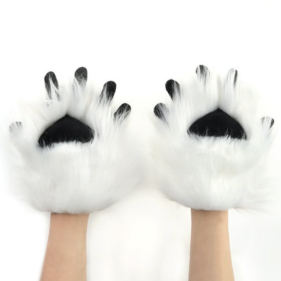 TAZAG Faux plush furry cat claw gloves, fox animal gloves, adult Halloween costume accessories