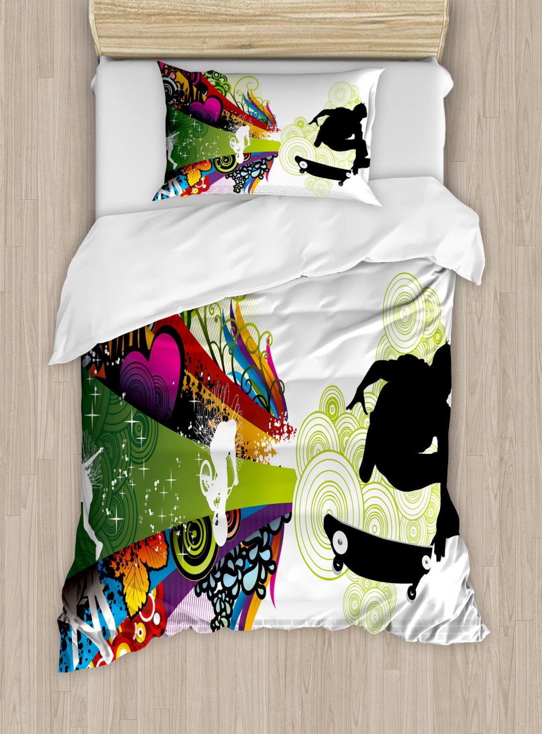 Teenager Duvet Cover Set Twin Size, Vivid Young Theme Design with
