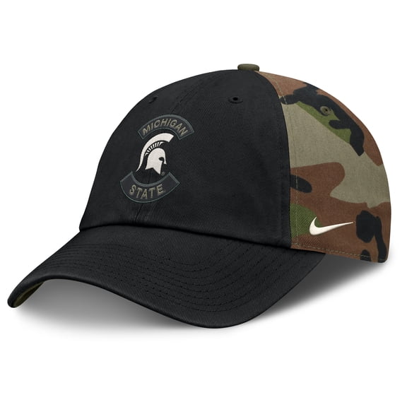 Men's Nike Black/Camo Michigan State Spartans 2025 Military Appreciation Club Adjustable Hat