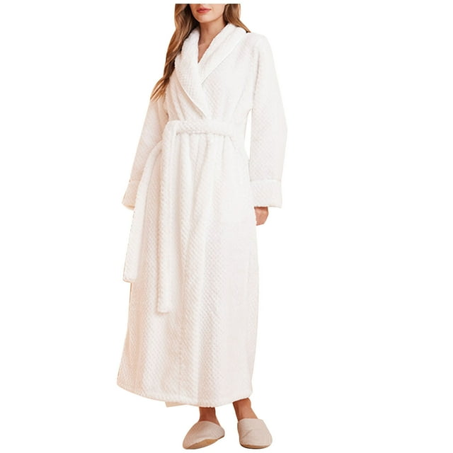 Timegard Womens Nightgowns Solid Color Comfy Bathrobe Fall Winter Casual Loose Long Robes with Pockets