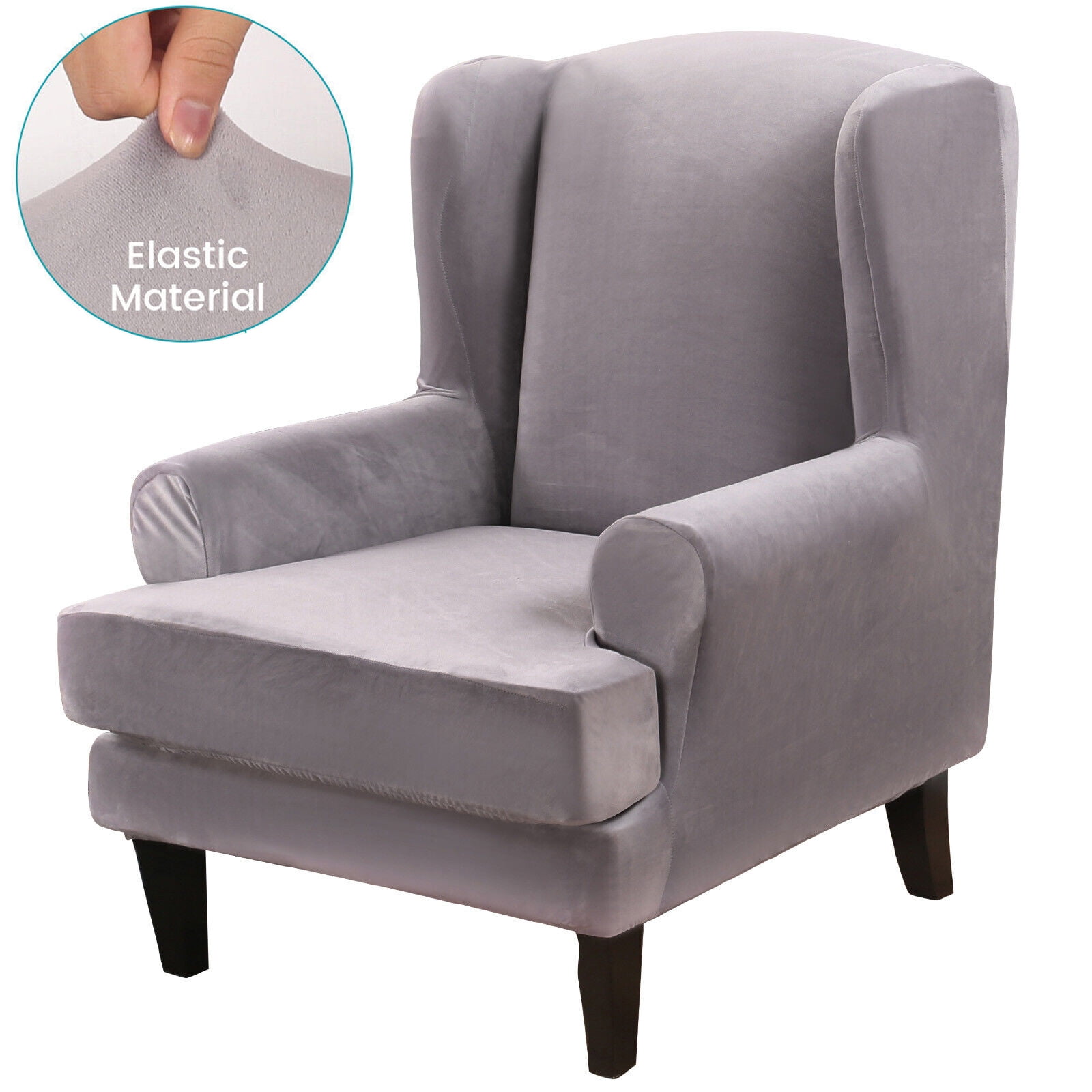 TOPCHANCES 2Piece Stretch Velvet Fabric Wing Chair Cover Wingback