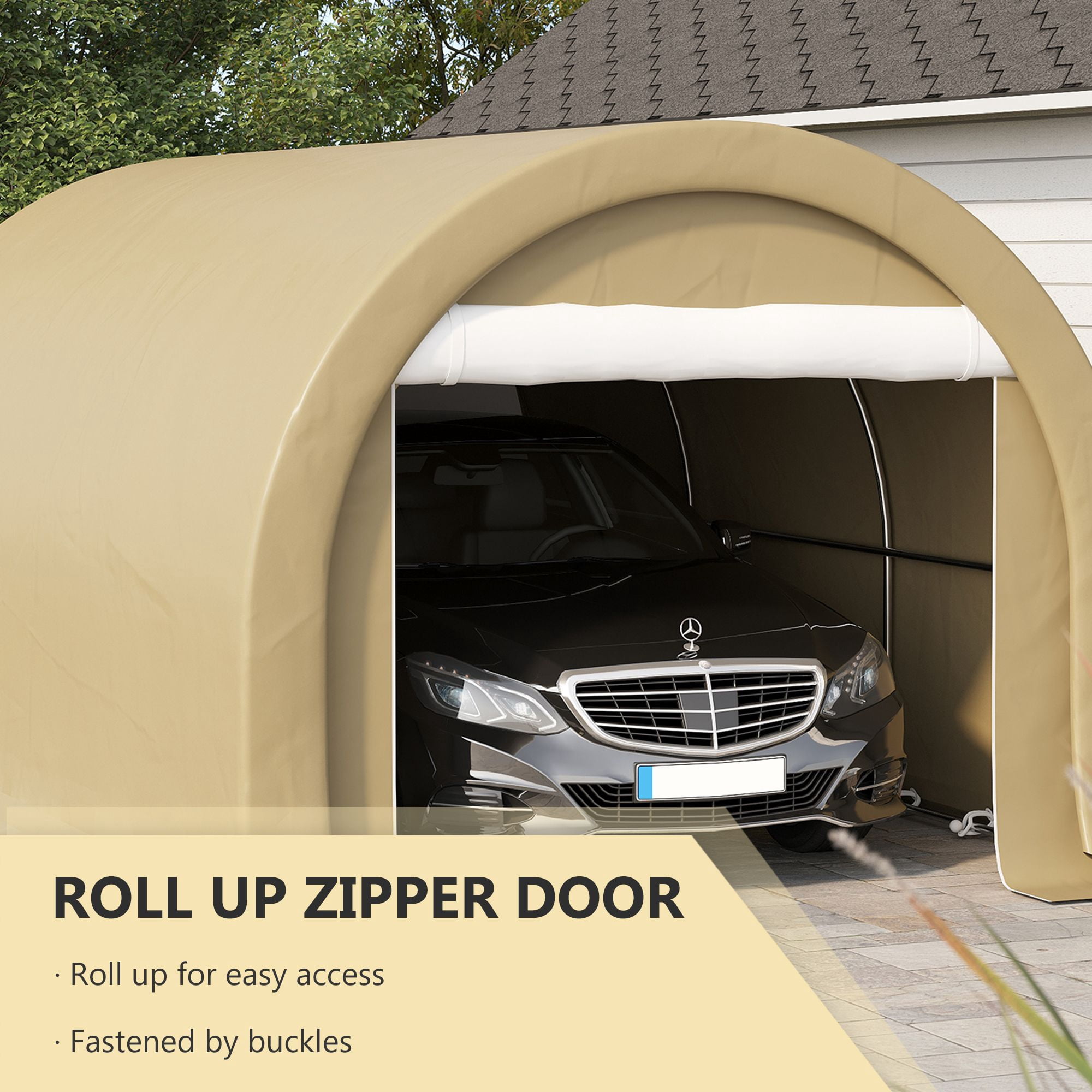 Dranite 16' x 10' Heavy Duty Portable Carport with Zippered Door, UV-Proof PE Cover
