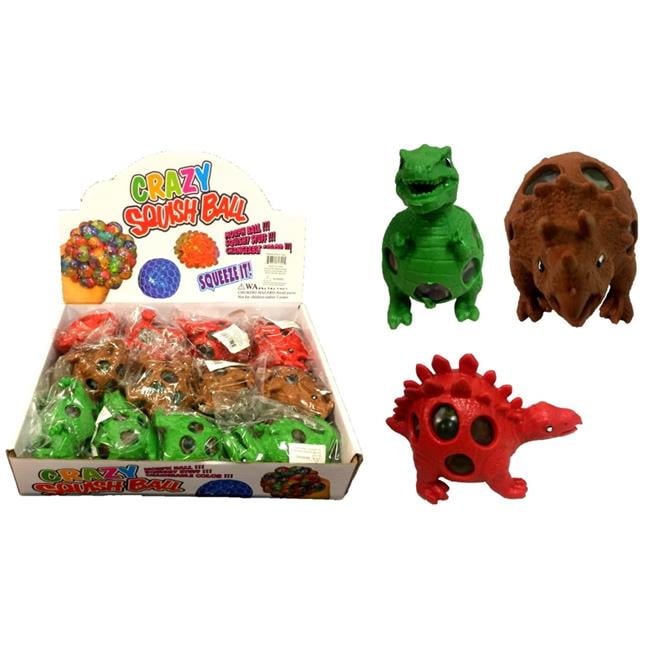 3.5 in. Mesh Squish Dinosaur Ball with Water Beads - Green, Red & Brown, Case of 72 - Walmart