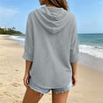 thumbnail image 3 of ZGRBOU Hoodies for Women V Neck Button Hooded Sweatshirts Roll Up Loose Cute Tops Cozy Lightweight Long Sleeve Tunic Shirts, 3 of 7