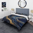 thumbnail image 1 of Designart "Abstract Illusion Blue and Gold Marble II" Abstract Marble Bedding Covert Set - Abstract Blue Modern Bed Set With 2 Shams, 1 of 6