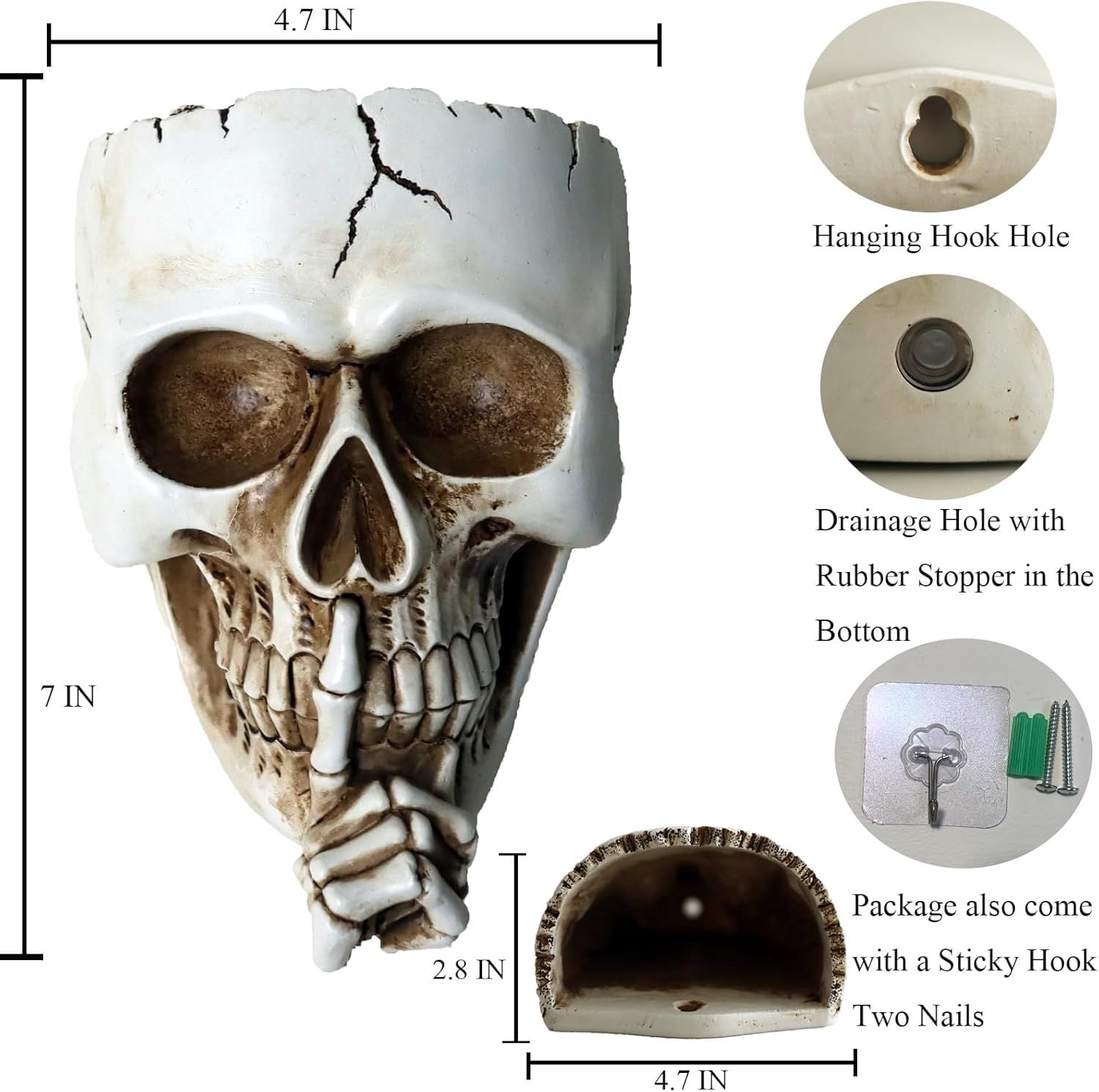Skull Face Hanging Planter with Drainage Hole for Indoor Outdoor Plants