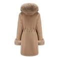 thumbnail image 5 of UPPADA Womens Winter Coats Warm Knee Length Puffer Coat Dressy Winter Jackets Trendy Hooded Puffer Coat with Pockets Khaki,L Winter Coat Winter, 5 of 6