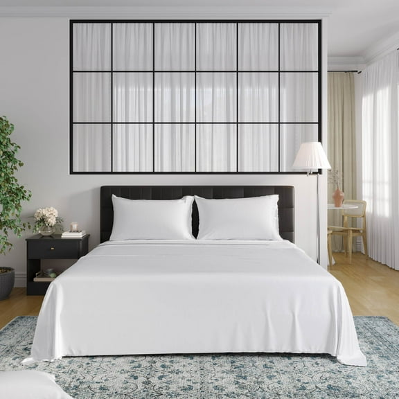 EGO 100% Viscose from Bamboo Bed Sheets Set, Wrinkle Resistant, Solid Sateen, Twin Size, White