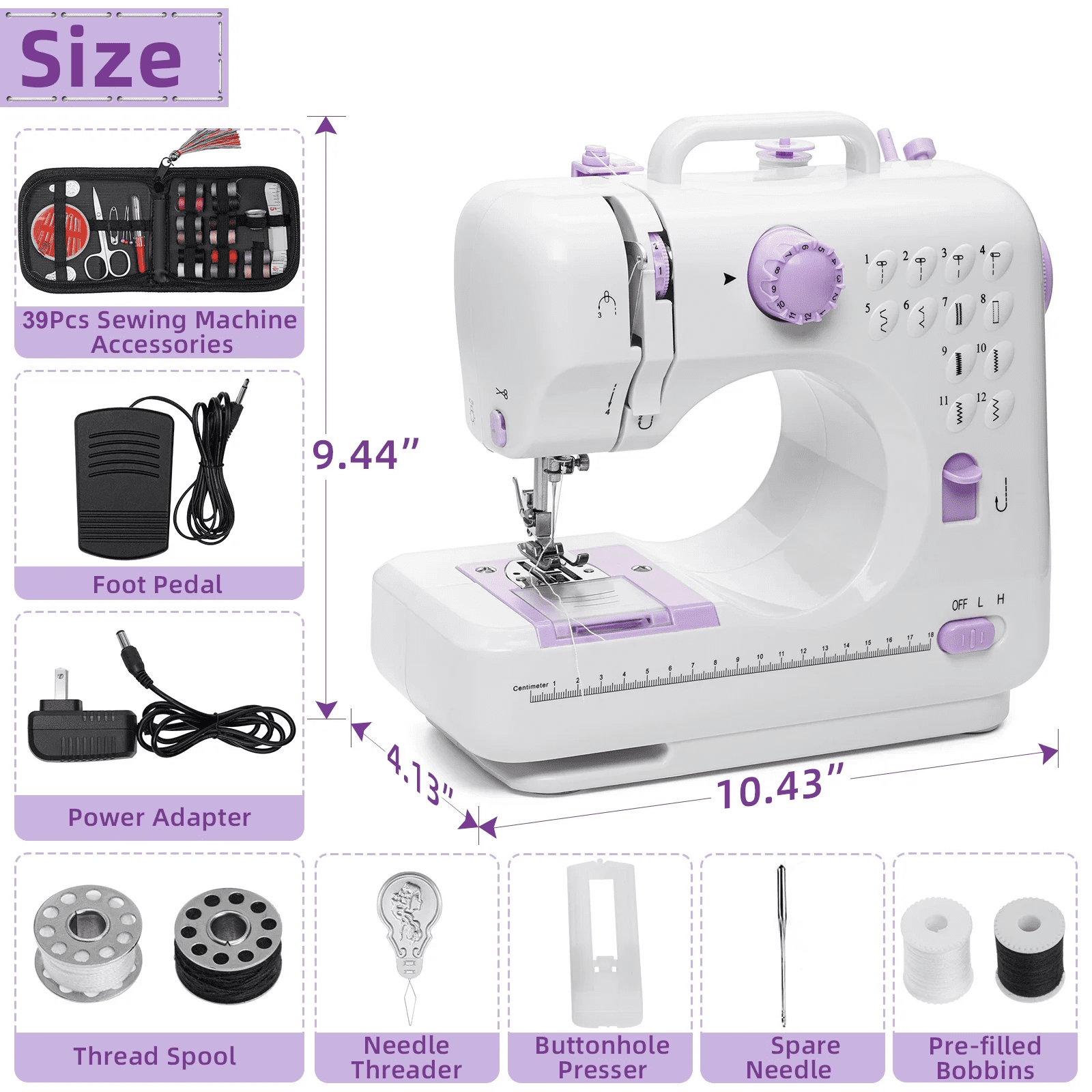 BSHAPPLUS® Portable Sewing Machine,49 Piece Handheld Electric Sewing Machines Kit,12 Stitch Patterns Mini Sewing Machine for Beginners Kids,Household Multifunctional Crafting Mending Machine