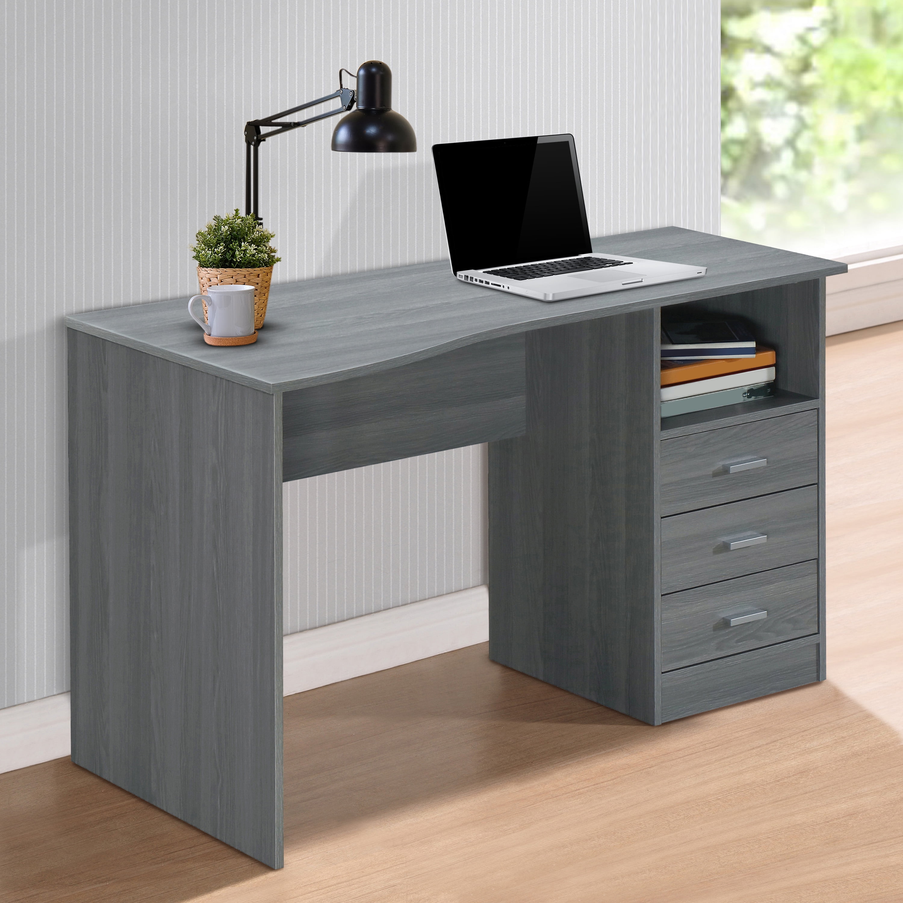 Techni Mobili Classic Computer Desk with Drawers Grey 