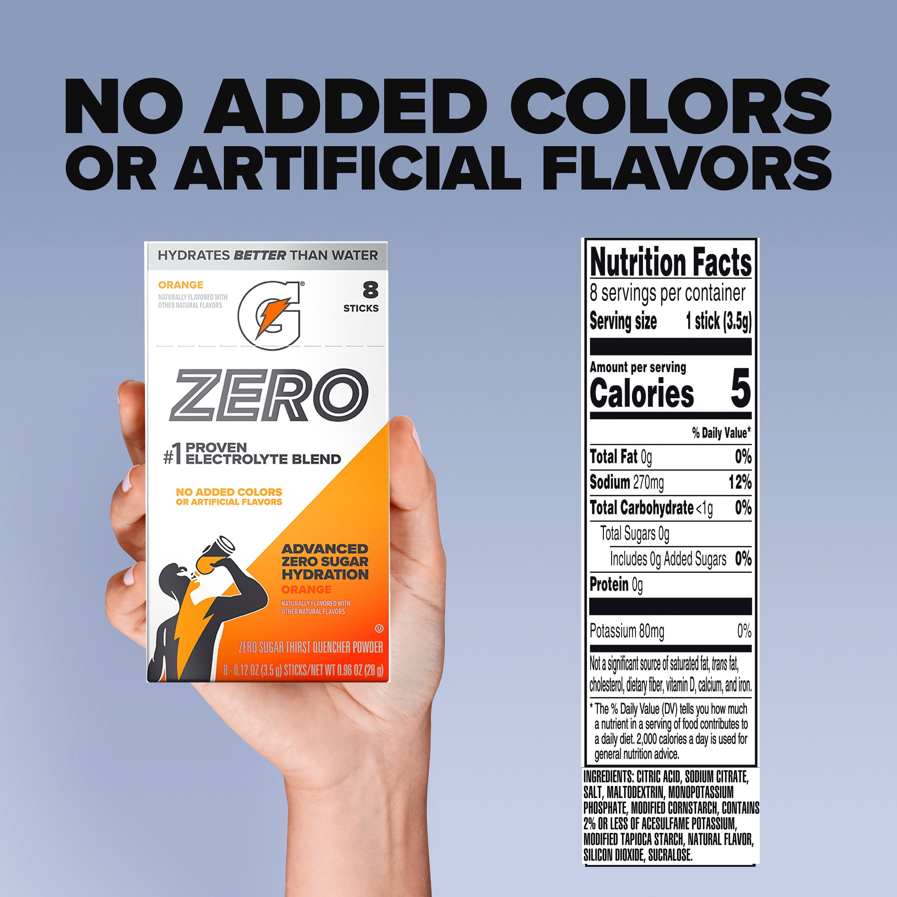(3 pack) Gatorade Zero Sugar Orange, On the Go Packs, Electrolyte Powder Drink Mix, 0.12 oz, 8 Sticks