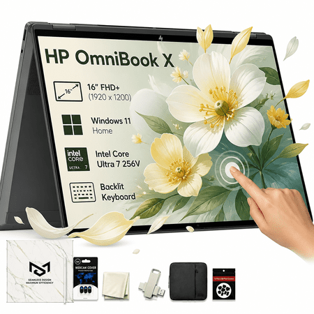 HP OmniBook X Flip 16" 2-in-1 Touchscreen Laptop, Intel Core Ultra 7 256V, 16GB LPDDR5X, 1TB SSD, 16" 2K IPS Display, Backlit Keyboard, Wi-Fi 6E, Win 11 Home