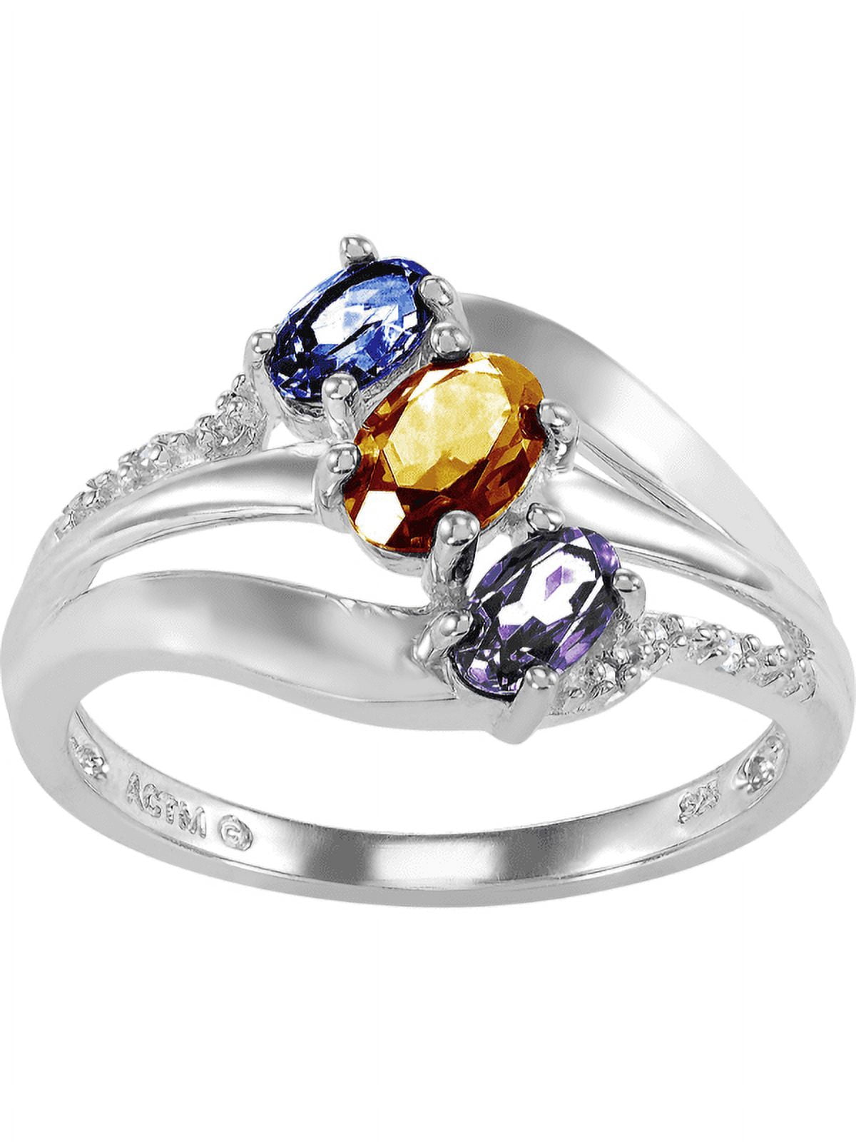 Personalized Family Jewelry Alyssa 3 Genuine Birthstone Mother's Ring in 14K White Gold