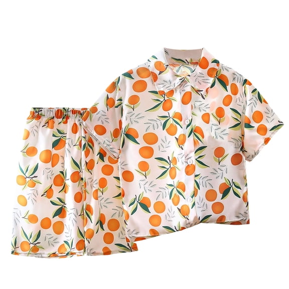 Kid Boys Girl Clothes Shorts Set 2 Piece Outfits Summer Casual Short Sleeve Top and Shorts Set for Girls 4-7 Orange 6-7 Years