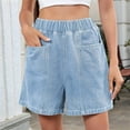 thumbnail image 4 of Women'S Denim Shorts, Elastic Wasit Mid Rise Loose Fit with 2 Front Pockets Light Blue XXL, 4 of 9