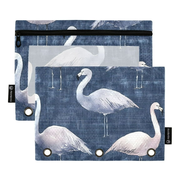 ALAZA 2 Pack Pencil Pouch Retro Flamingoes Pencil Case for 3 Ring Binder Clear Window Pencil Bag Organizers