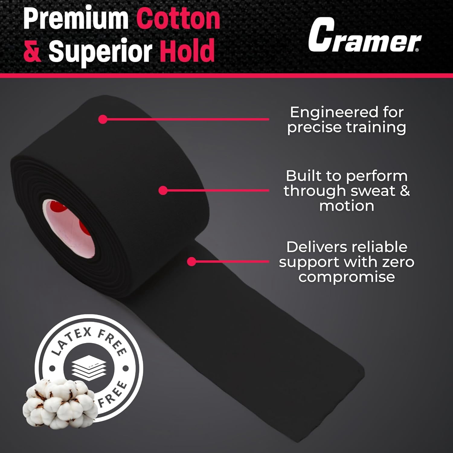 Cramer Team Athletic Tape, Black, Easy Tear, Ankle & Wrist Taping, 6-Pack, 1.5" X 10 Yard