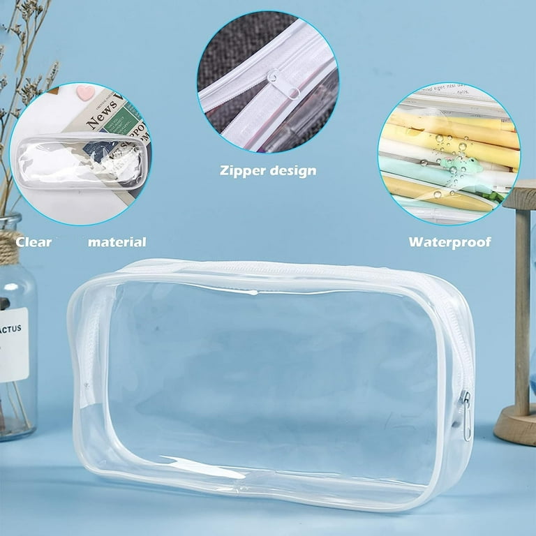 4Pcs Clear Plastic Zipper Pencil Bag Trianu Toiletries Exam Pen