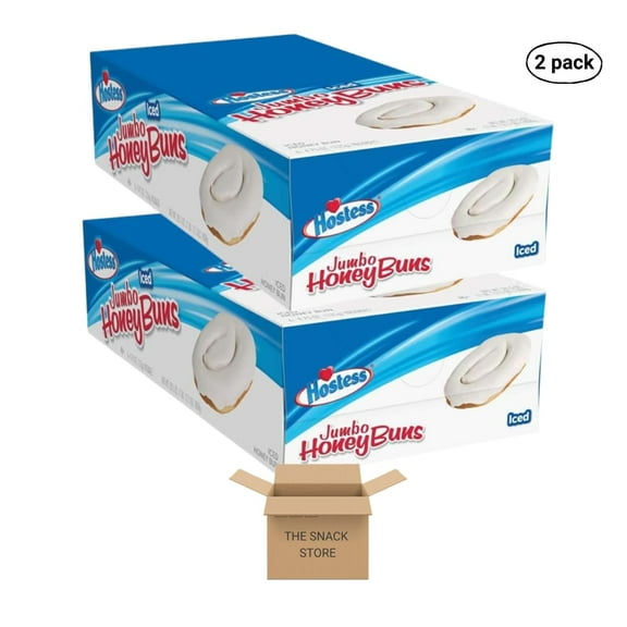 The Snack Store Bundle Hostess Jumbo Honey Bun Iced, 4 Ounce, 2 Boxes of 6 Count, 12 Total Honey Buns!