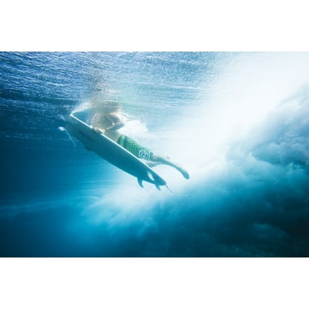 Indonesia, Bali, Surfer Duck Dives Under Wave, View From Underwater PosterPrint - Item #