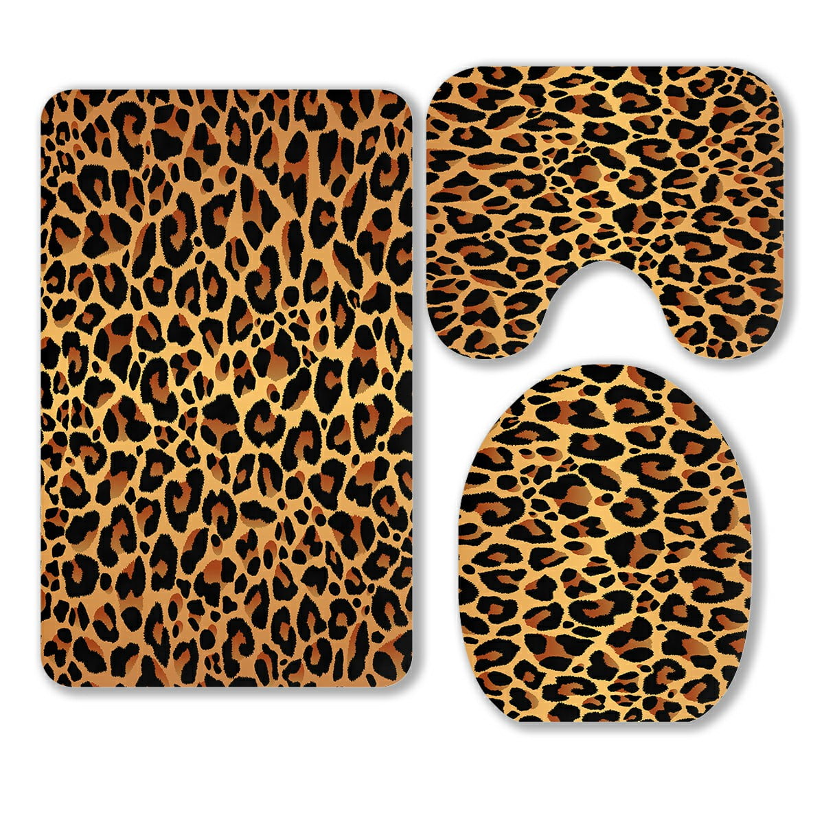 ABPHQTO Leopard Pattern 3 Piece Bathroom Rugs Set Bath Rug Contour Mat