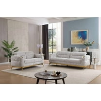 Modern Gray 2PC Living Room Set (Sofa Loveseat) with Wood & Gold Accents (CA Warehouse Inventory)