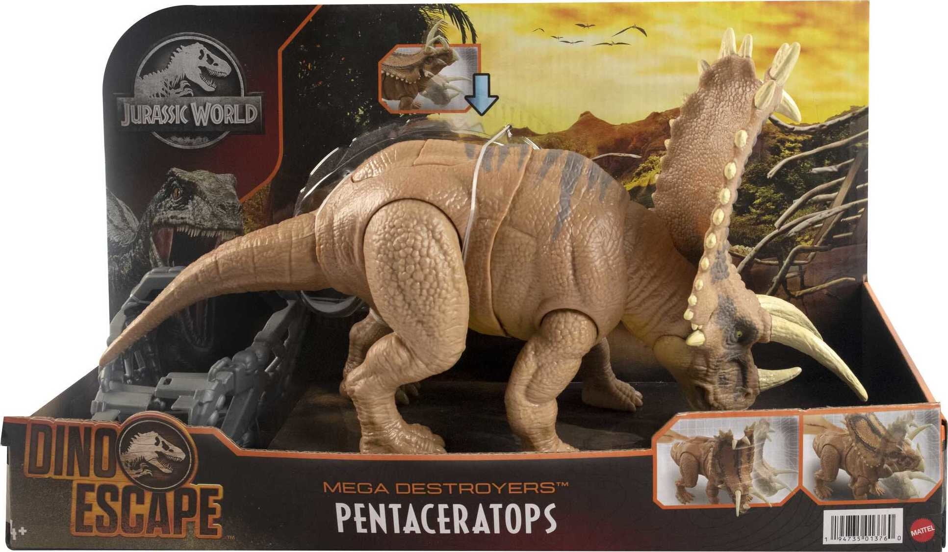 ​​Jurassic World Camp Cretaceous Mega Destroyers Pentaceratops Dinosaur Action Figure, Toy Gift with Movable Joints, Attack and Breakout Feature​