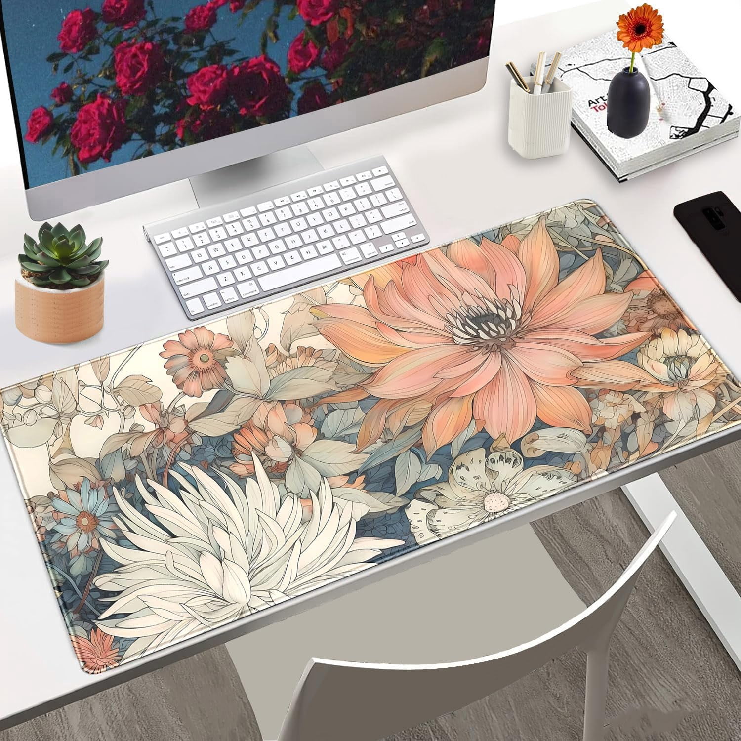 Floral Green Leaves Plant Pad Matt for Desktop Large Gaming Mousepad XXL Full Desk Mouse Pad Computer Keyboard Mat Deskmat Aesthetic Office Decor 31.5 X 15.7 Inch