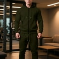 thumbnail image 5 of YueHuiYing Man Style Solid Color Casual Fashion Zipper Pocket Hooded Long Sleeves Shirt Drawstring Waist Workwear Tracksuit for Men's 2 pieces Sets, 5 of 9