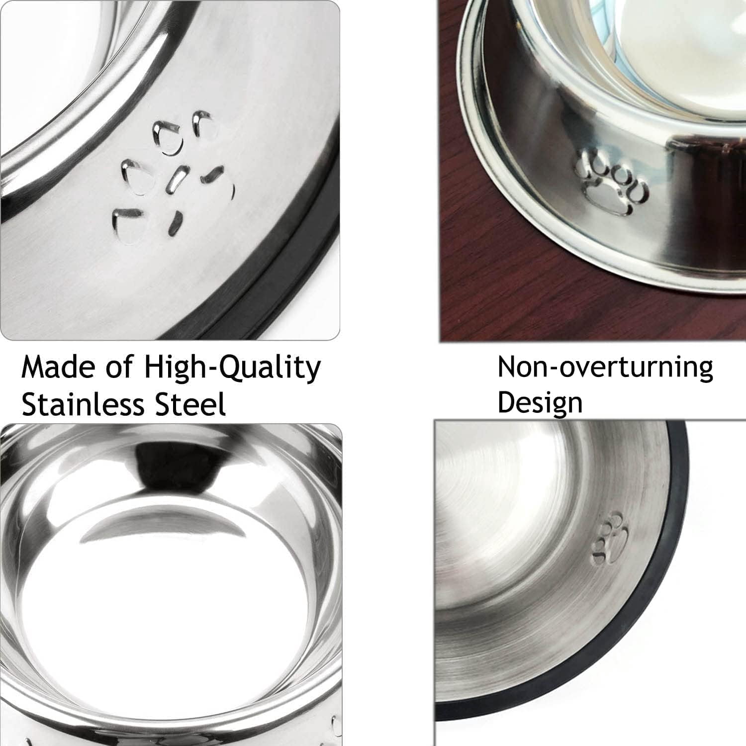 Kiibsot 2 Pack Stainless Steel Dog Bowls, Dog Feeding Dishes, Anti-Turn Over Pet Food Bowls with Rubber Base, Small Medium Large Pet Feeder for Food and Water